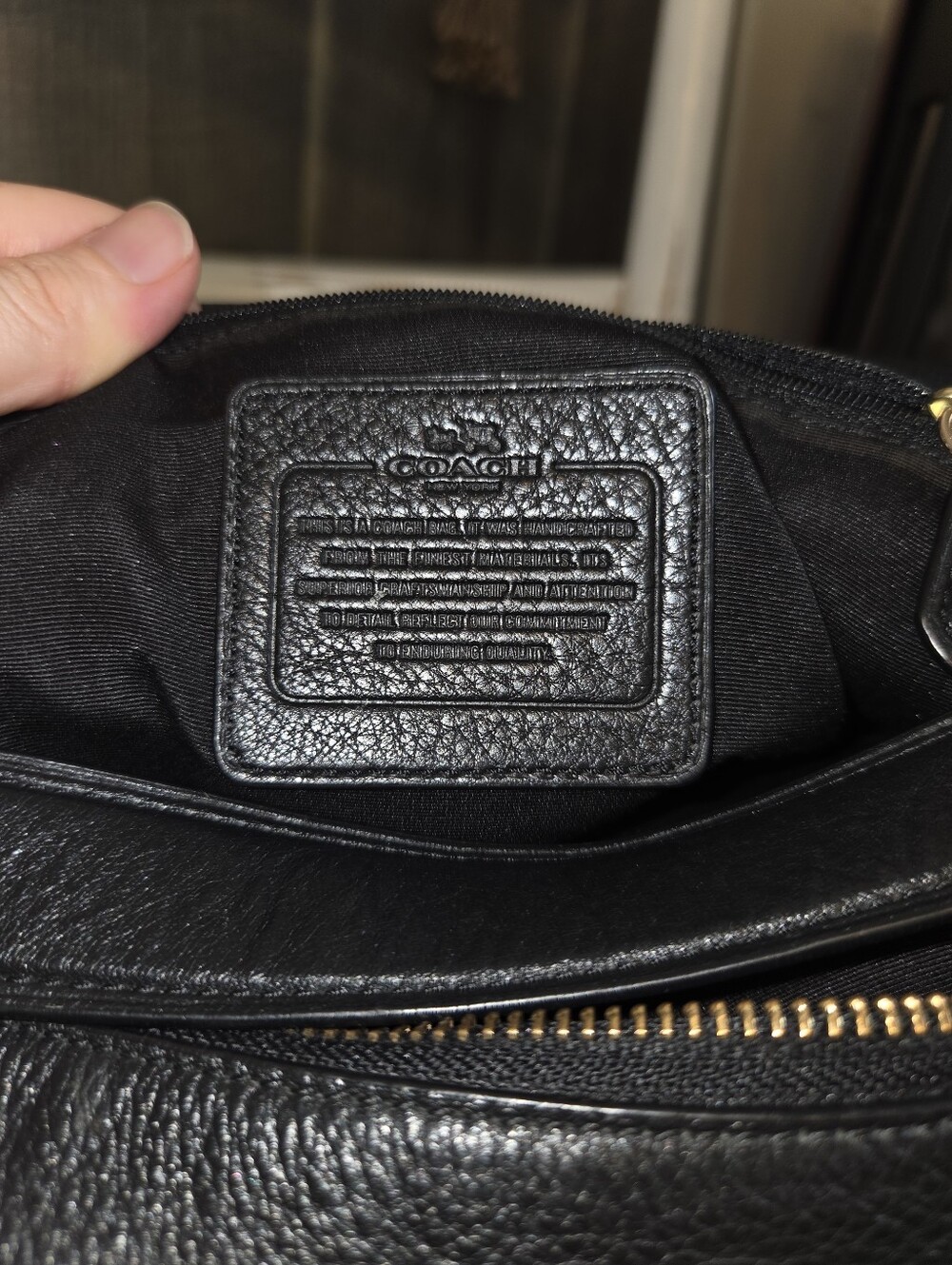 Coach Black Pebbled Leather Hobo Shoulder Bag Gold Hardware Zip Top Purse - Picture 9 of 11